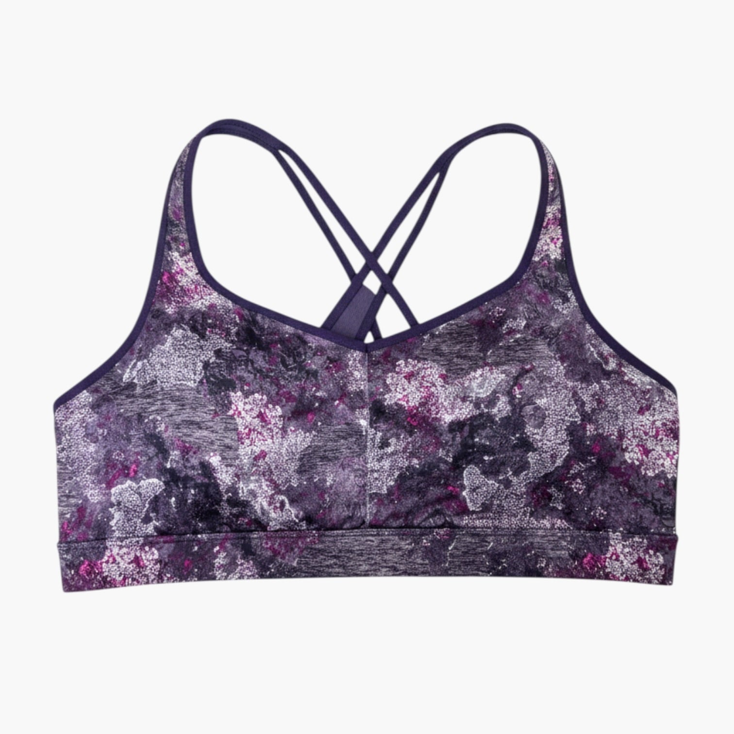 Champion Women's C9 Asymmetrical Strappy Mesh Back Sports Bra Purple Abstract XXL