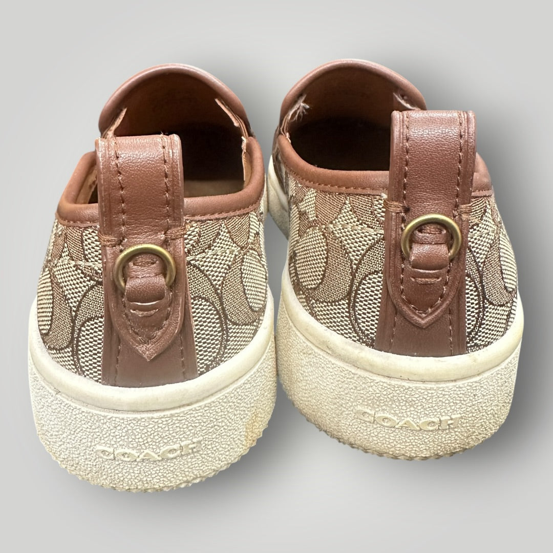Women's Coach G5311 Brown Signature Slip-On Sneakers Khaki/Saddle Size 9B