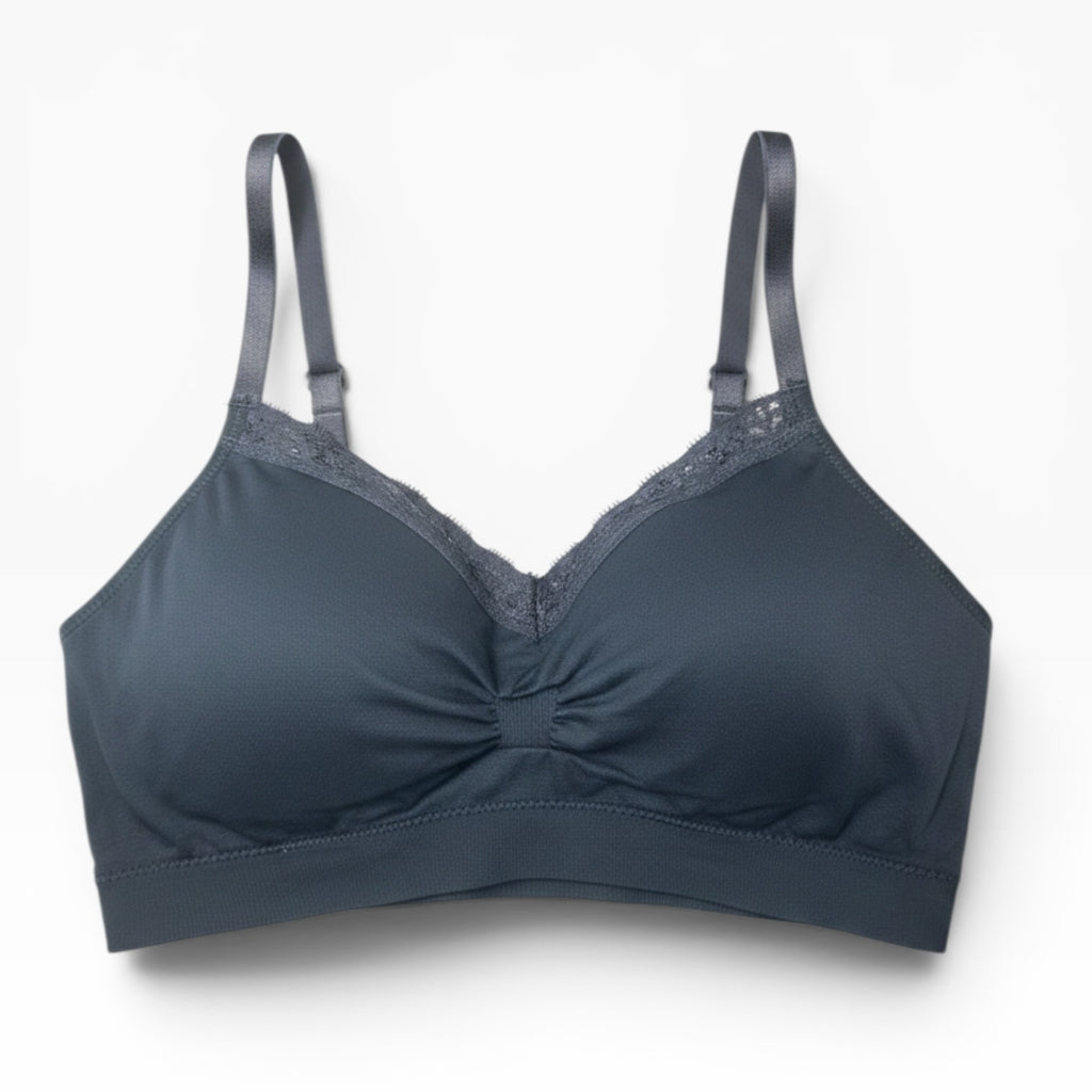 Coobie Women's V-Neck Lace Trim Bra Style 9042 Full Size (38A-42DD) Gray