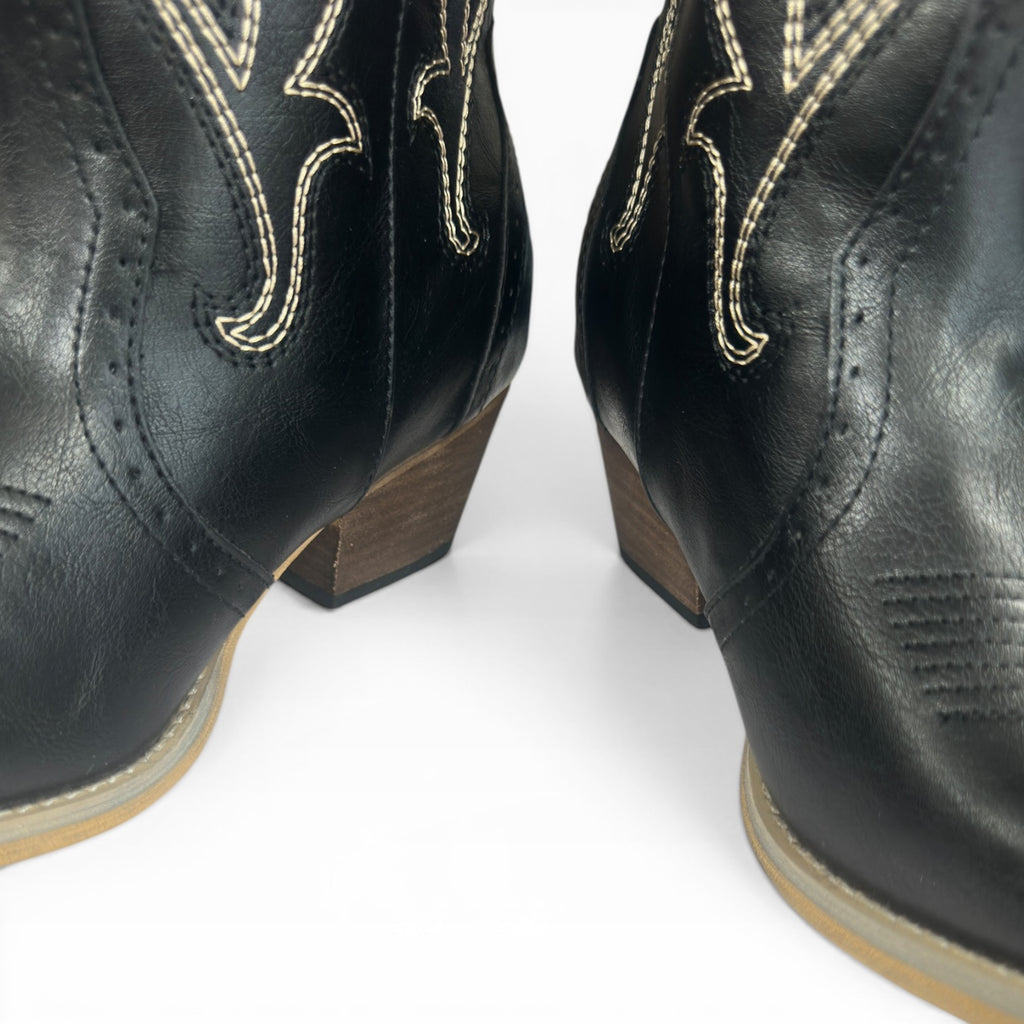 Rollda Hisea Cowgirl Boots Women Western Black Stitched Embroidered NIB Size 8.5