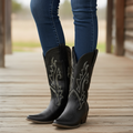 Rollda Hisea Cowgirl Boots Women Western Black Stitched Embroidered NIB Size 8.5