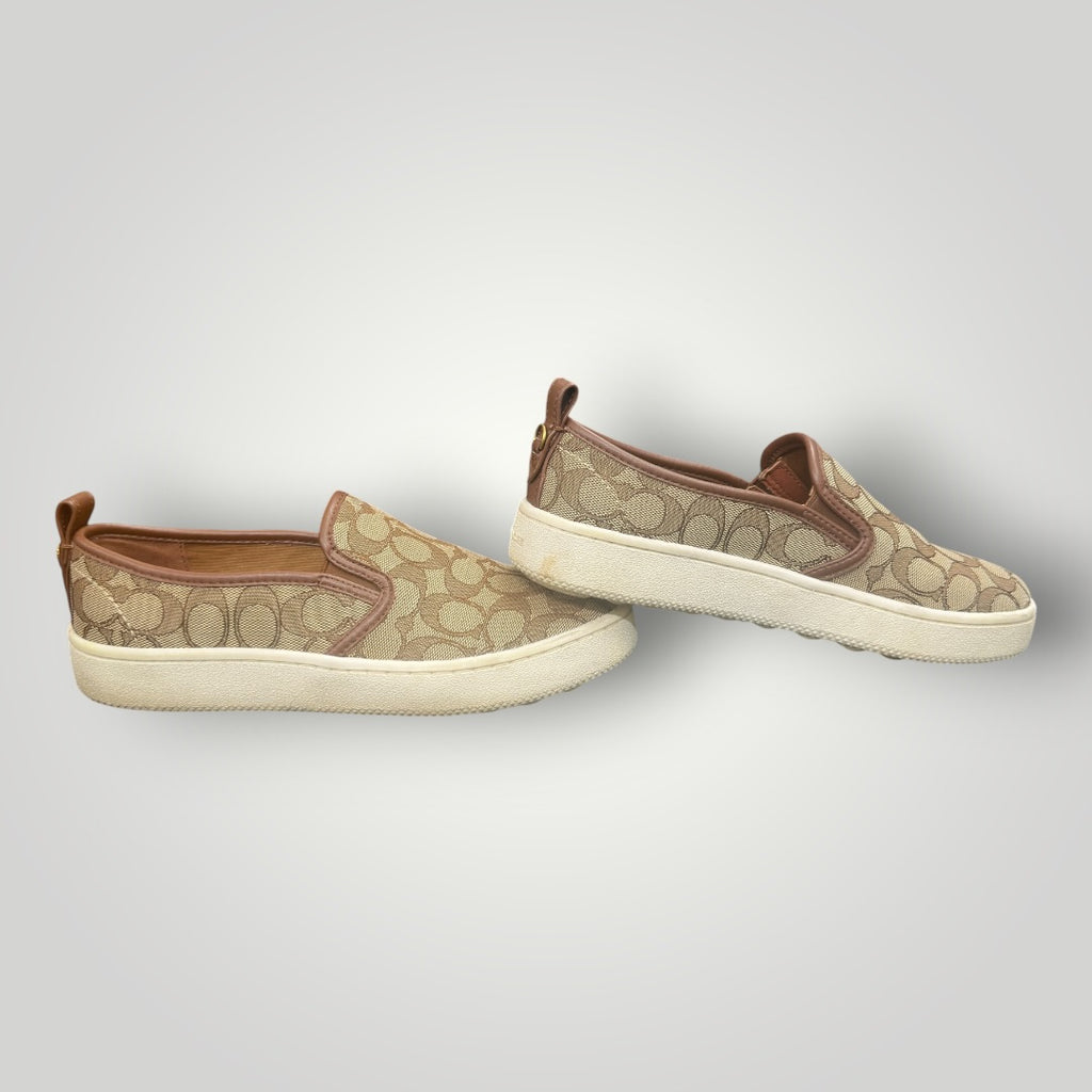 Women's Coach G5311 Brown Signature Slip-On Sneakers Khaki/Saddle Size 9B