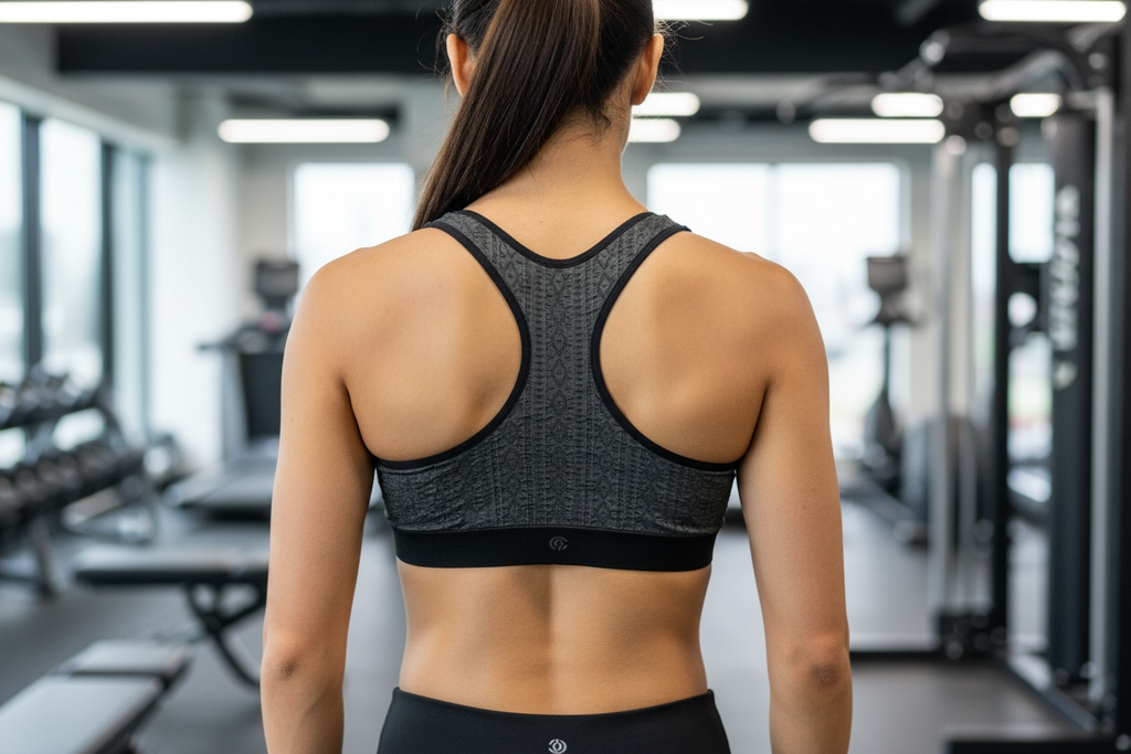 Champion Women’s Seamless Scalloped Lace Sports Bra – Echo Gray – Size 2XL