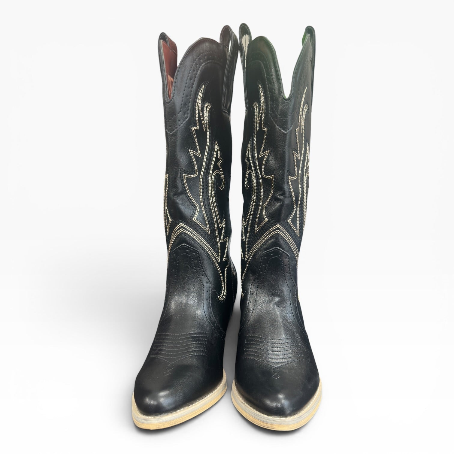 Rollda Hisea Cowgirl Boots Women Western Black Stitched Embroidered NIB Size 8.5