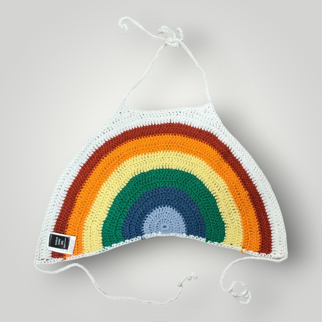 Women's SHEIN Rainbow Crochet Halter Crop Top 0XL White