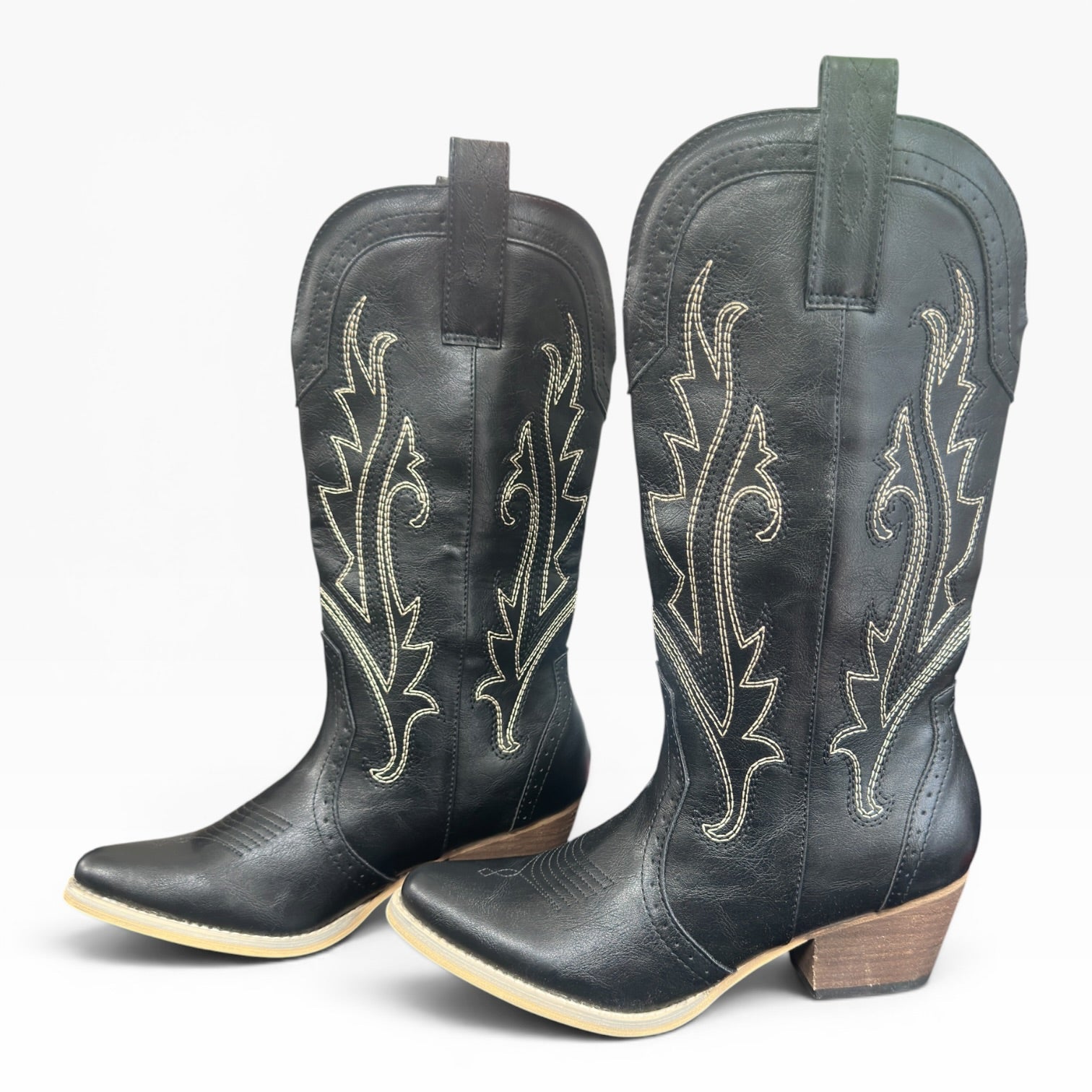 Rollda Hisea Cowgirl Boots Women Western Black Stitched Embroidered NIB Size 8.5
