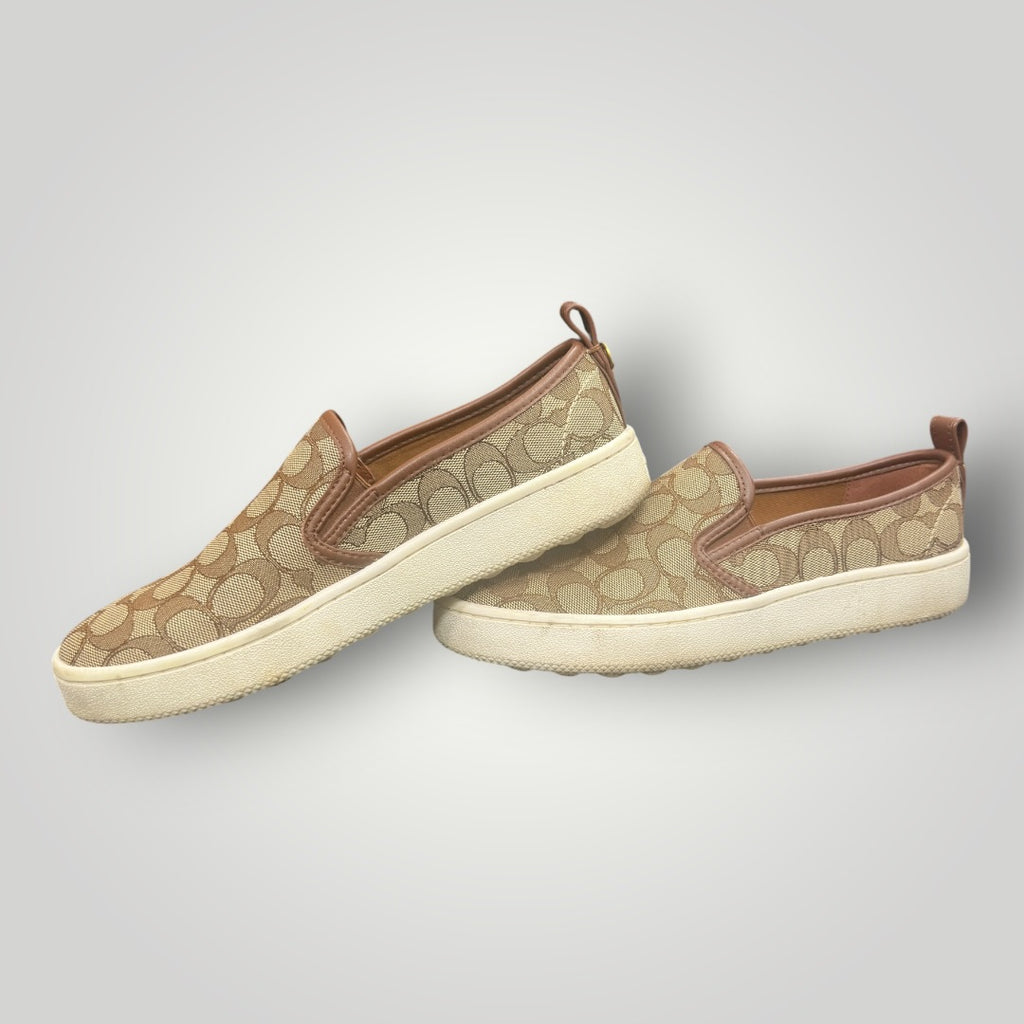 Women's Coach G5311 Brown Signature Slip-On Sneakers Khaki/Saddle Size 9B