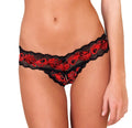 René Rofé Crotchless Lace V-Thong Panties Size M/L Red and Black