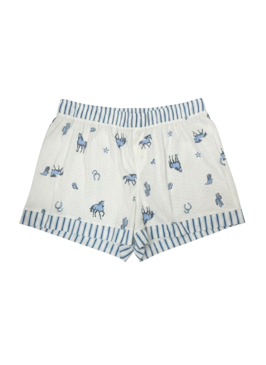 Como Sleep Super Soft Pajama Bottoms Shorts Western Themes Horses Cacti Size L