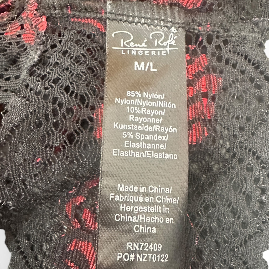 René Rofé Crotchless Lace V-Thong Panties Size M/L Red and Black