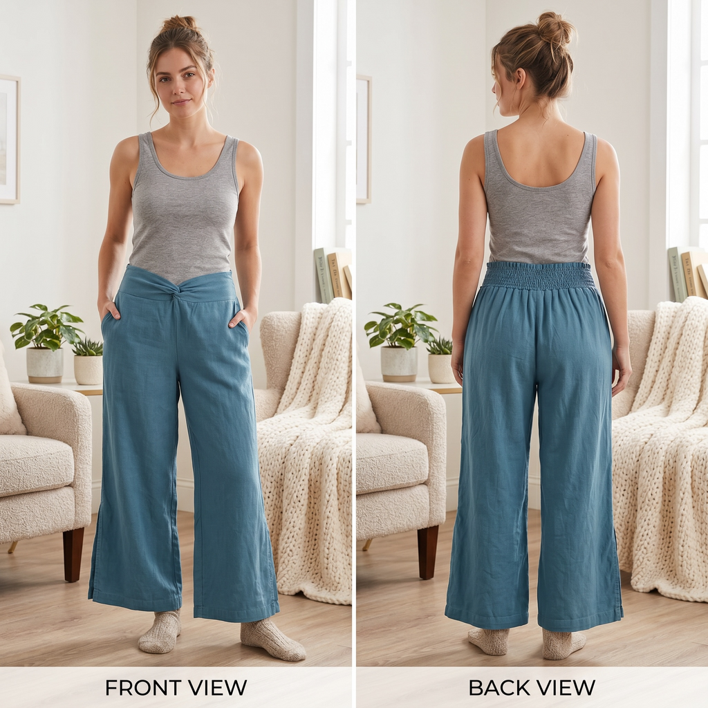 Indigo Rein Women's Linen Lounge Pants Teal Blue Wide Leg Size XL