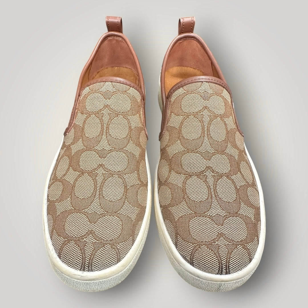Women's Coach G5311 Brown Signature Slip-On Sneakers Khaki/Saddle Size 9B