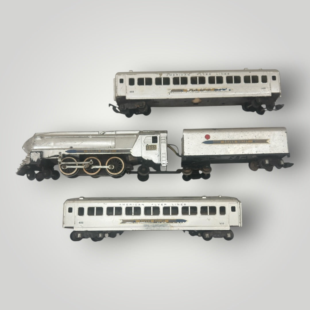 American Flyer  S Gauge 356 Silver Bullet Train & 655 Passenger Cars Set