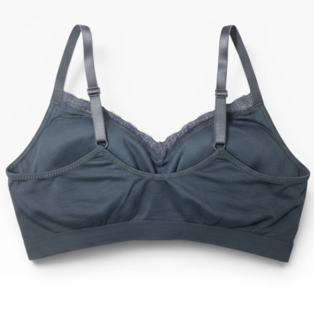 Coobie Women's V-Neck Lace Trim Bra Style 9042 Full Size (38A-42DD) Gray