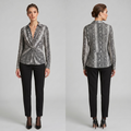 Michael Kors Matte Jersey Snake Print Point Collar V-Neck Front Twist $110 P/XL