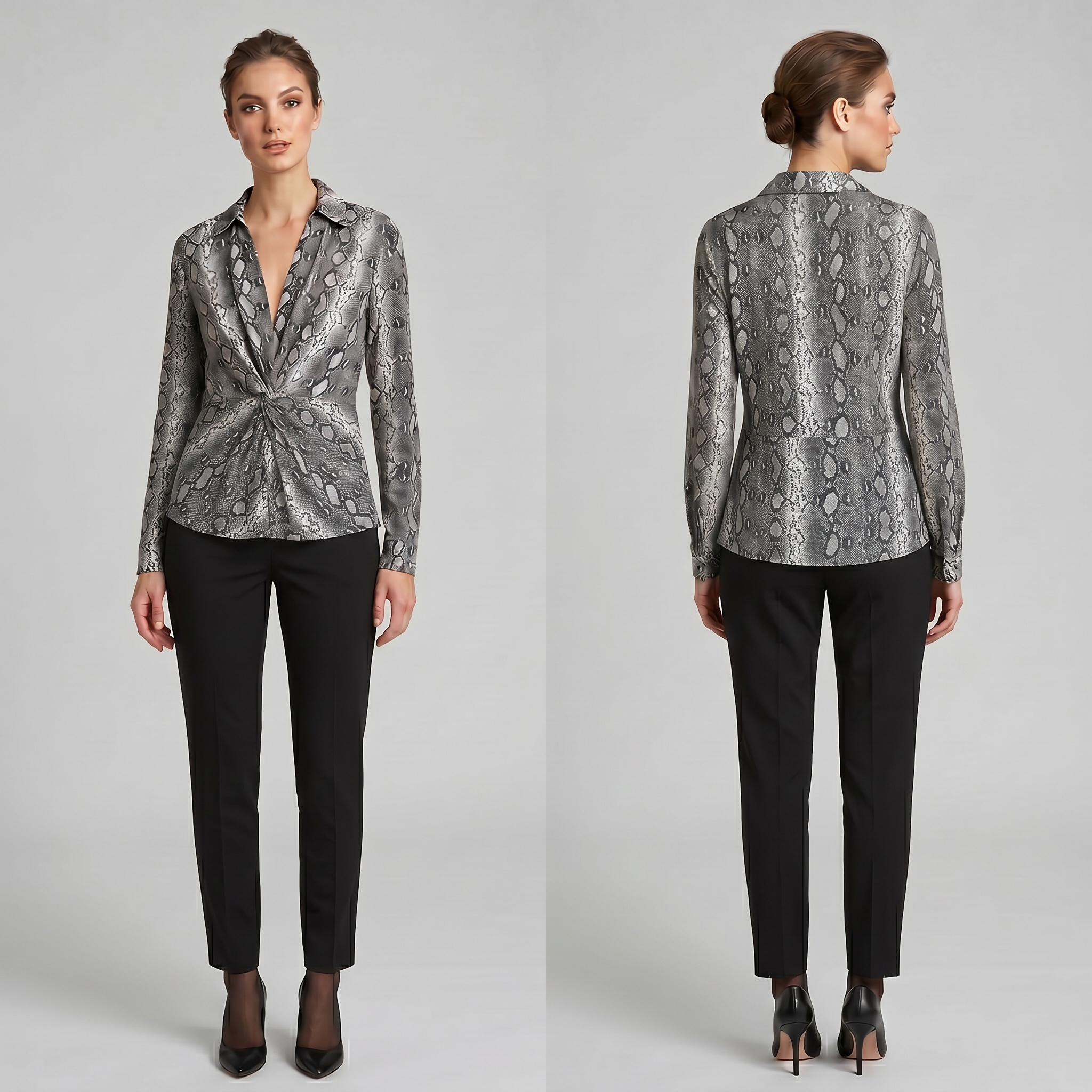 Michael Kors Matte Jersey Snake Print Point Collar V-Neck Front Twist $110 P/XL